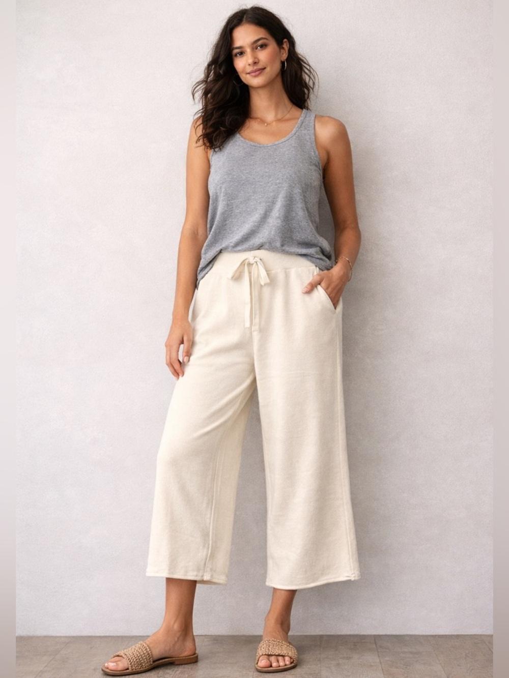 Kerri Rosenthal Barb Lounge Pant Cropped Oatmilk Cream Wide Leg NWT Size Small - Picture 7 of 7